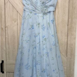 Floral Blue Gown with Embellished Waist